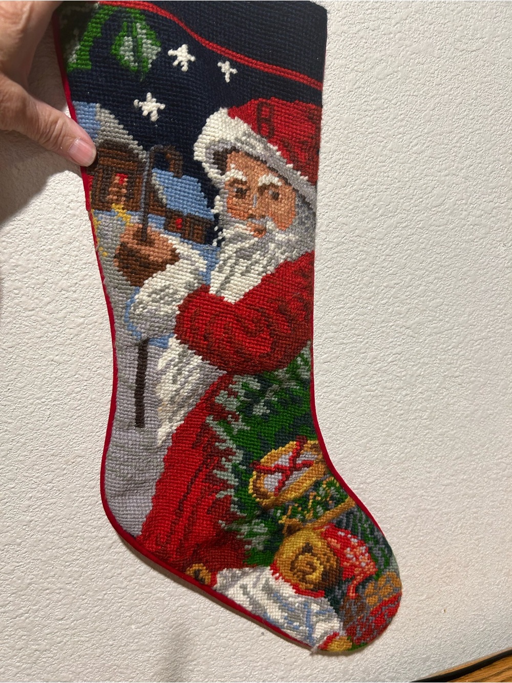 Vintage Tapestry Santa Christmas Stocking in Red, White & Green